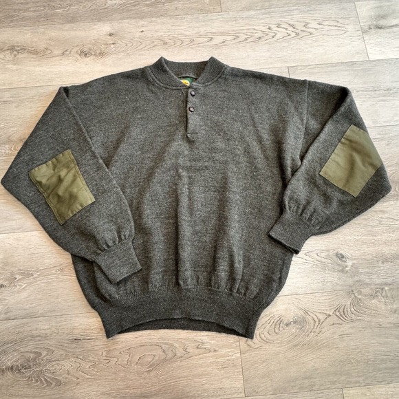 Vintage Cabelas Sweater Size XLarge XL Tall Wool Blend Elbow Patches Olive Green